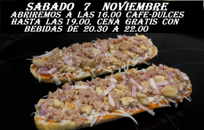 SABADO MERIENDA Y CENA GRATIS